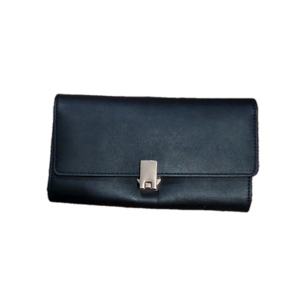 Nine West Women's Continental Wallet - Black Saffiano Faux Leather Gold Hardware